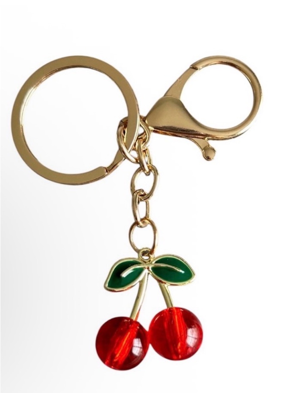 Gold Cherry Keychain with Red Enamel Cherries